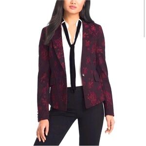 WHBM Women's Rose Jacquard Blazer Maroon Black Career Suit Jacket Size 8